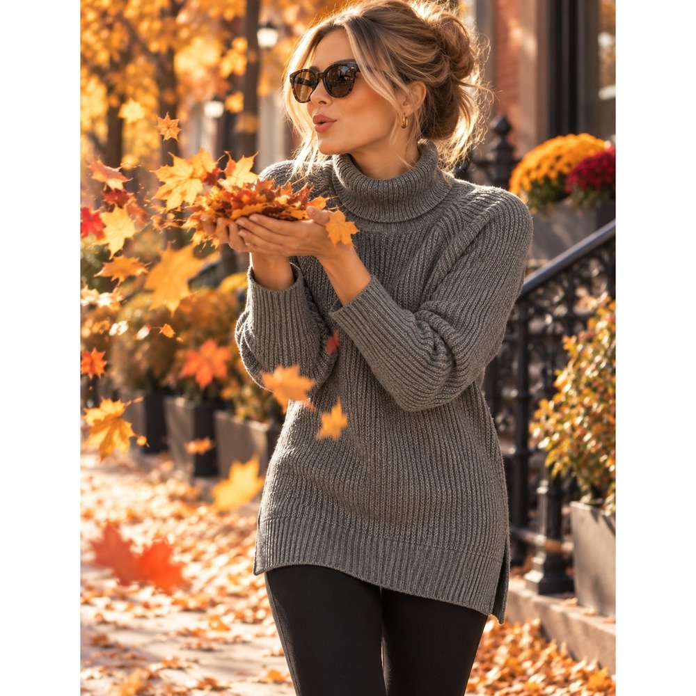 J.Crew Mercantile Women's S Gray 100% Cotton Waffle Knit Rollneck Sweater, Small